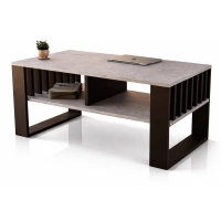 Stolik kawowy ST14 BET z lamelami Ława Beton/Czarny z półką loft