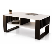 Stolik kawowy ST14 BIA z lamelami Ława Biały/Czarny z półką loft