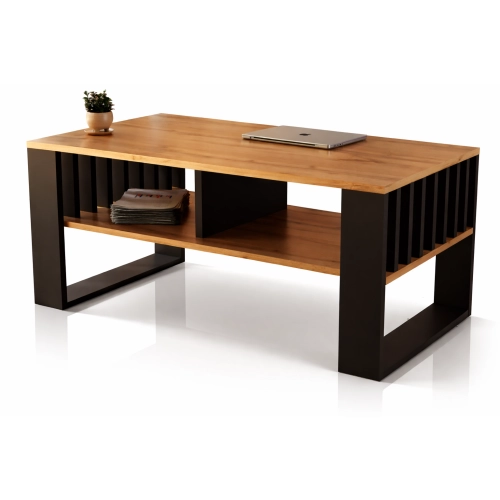 Stolik kawowy ST14 DC z lamelami Ława Dąb Wotan Odwieczny/Czarny z półką loft