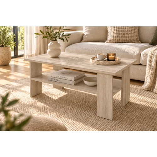 Stolik Kawowy Dąb Sonoma ST2 Ława z Półką Nowoczesna Loft 90 x 50 cm do Salonu