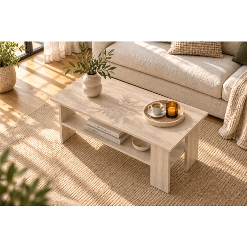 Stolik Kawowy Dąb Sonoma ST2 Ława z Półką Nowoczesna Loft 90 x 50 cm do Salonu