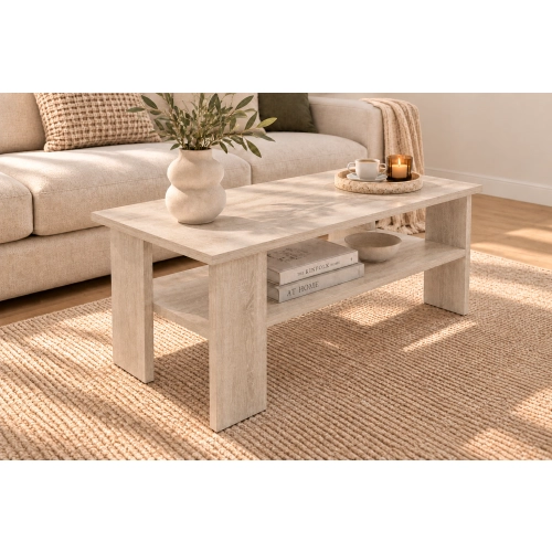 Stolik Kawowy Dąb Sonoma ST2 Ława z Półką Nowoczesna Loft 90 x 50 cm do Salonu