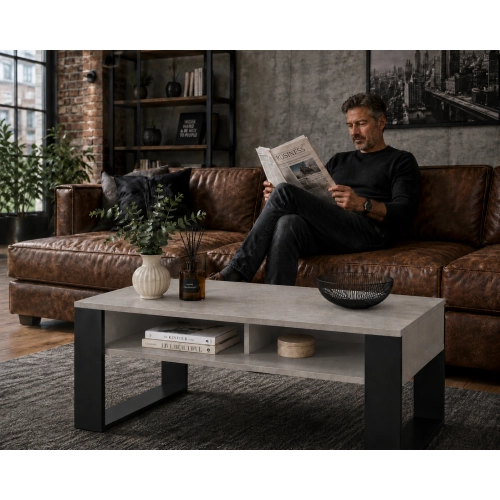 Stolik Kawowy ST7 Beton Czarny Ława Loft Retro 90 x 50 cm do salonu