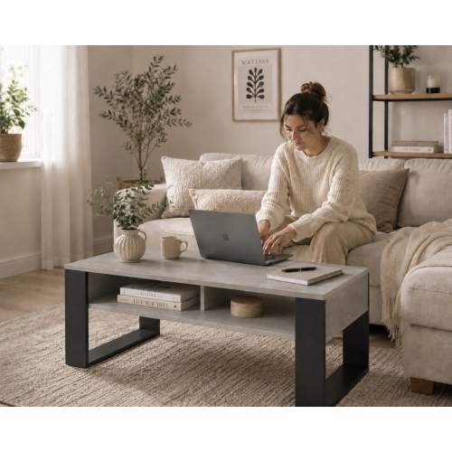 Stolik Kawowy ST7 Beton Czarny Ława Loft Retro 90 x 50 cm do salonu