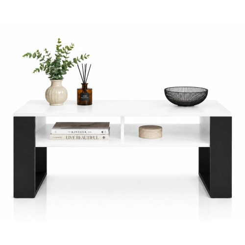 Stolik Kawowy ST7 Biały Czarny Ława Loft Retro 90 x 50 cm do salonu