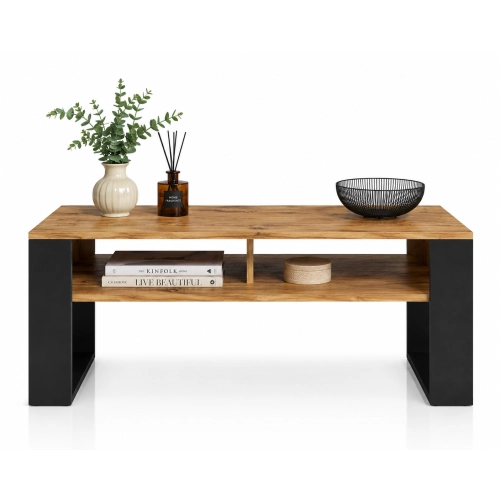 Stolik Kawowy ST7 Dąb Wotan Czarny Ława Loft Retro 90 x 50 cm do salonu
