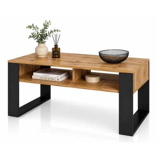 Stolik Kawowy ST7 Dąb Wotan Czarny Ława Loft Retro 90 x 50 cm do salonu