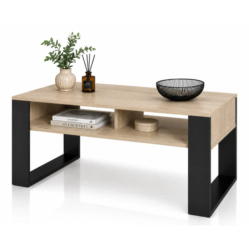 Stolik Kawowy ST7 Dąb Sonoma Czarny Ława Loft Retro 90 x 50 cm do salonu