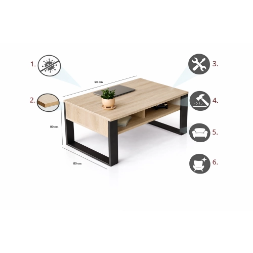 Stolik kawowy ST7 dąb sonoma prostokątny nowoczesny loft