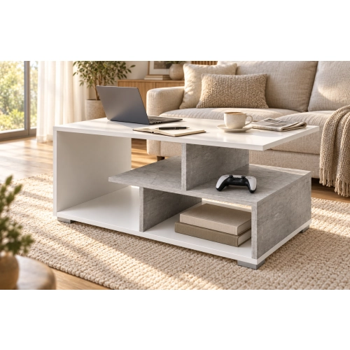 Stolik kawowy ST10 Biały Beton Prostokątny 90 x 50 cm Ława do Salonu Loft