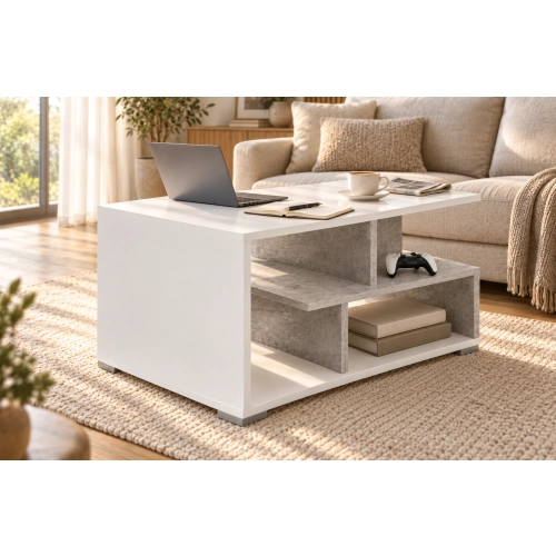 Stolik kawowy ST10 Biały Beton Prostokątny 90 x 50 cm Ława do Salonu Loft