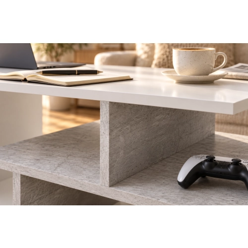 Stolik kawowy ST10 Biały Beton Prostokątny 90 x 50 cm Ława do Salonu Loft