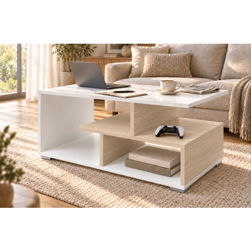 Stolik kawowy ST10 Biały Dąb Sonoma Prostokątny 90 x 50 cm Ława do Salonu Loft