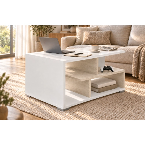 Stolik kawowy ST10 Biały Dąb Sonoma Prostokątny 90 x 50 cm Ława do Salonu Loft