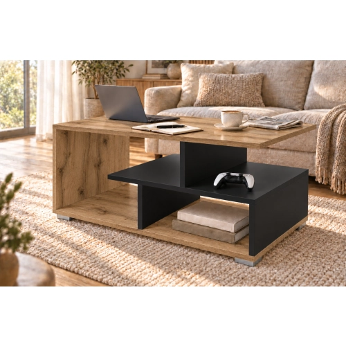 Stolik kawowy ST10 Dąb Wotan Czarny Prostokątny 90 x 50 cm Ława do Salonu Loft