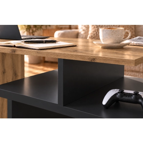 Stolik kawowy ST10 Dąb Wotan Czarny Prostokątny 90 x 50 cm Ława do Salonu Loft