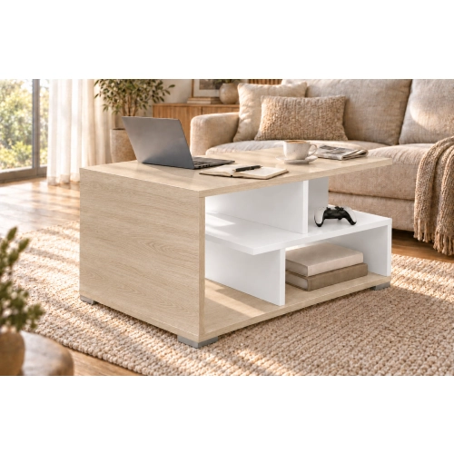 Stolik kawowy ST10 Dąb Sonoma Biały Prostokątny 90 x 50 cm Ława do Salonu Loft