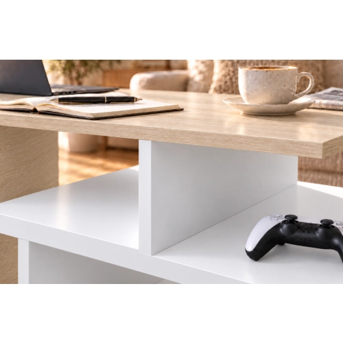 Stolik kawowy ST10 Dąb Sonoma Biały Prostokątny 90 x 50 cm Ława do Salonu Loft