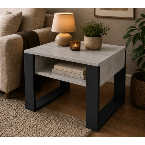 Stolik Kawowy ST8 Beton Czarny 65x50 cm Ława do Salonu Loft