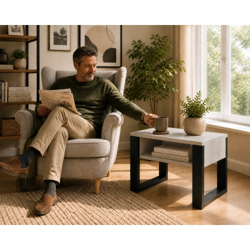 Stolik Kawowy ST8 Beton Czarny 65x50 cm Ława do Salonu Loft