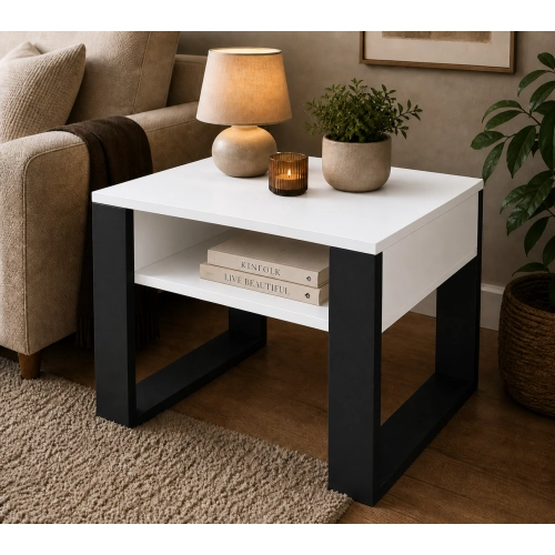 Stolik Kawowy ST8 Biały Czarny 65x50 cm Ława do Salonu Loft