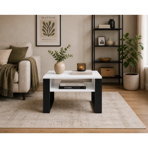 Stolik Kawowy ST8 Biały Czarny 65x50 cm Ława do Salonu Loft