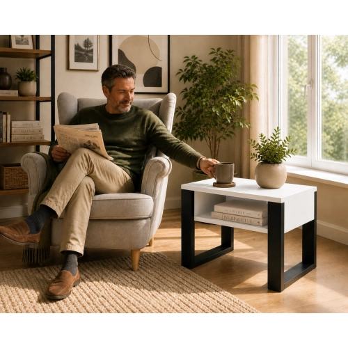 Stolik Kawowy ST8 Biały Czarny 65x50 cm Ława do Salonu Loft