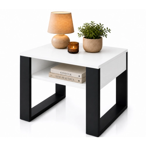 Stolik Kawowy ST8 Biały Czarny 65x50 cm Ława do Salonu Loft