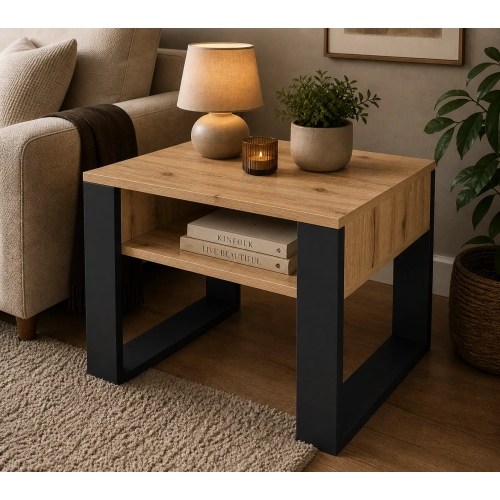 Stolik Kawowy ST8 Dąb Wotan Czarny 65x50 cm Ława do Salonu Loft