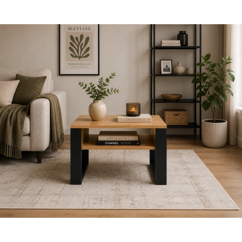 Stolik Kawowy ST8 Dąb Wotan Czarny 65x50 cm Ława do Salonu Loft