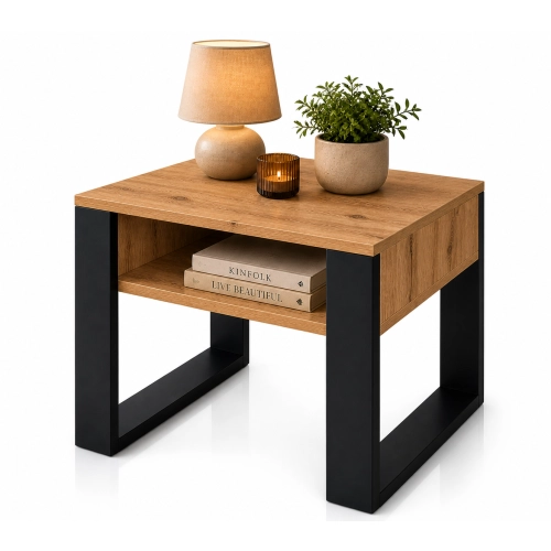 Stolik Kawowy ST8 Dąb Wotan Czarny 65x50 cm Ława do Salonu Loft